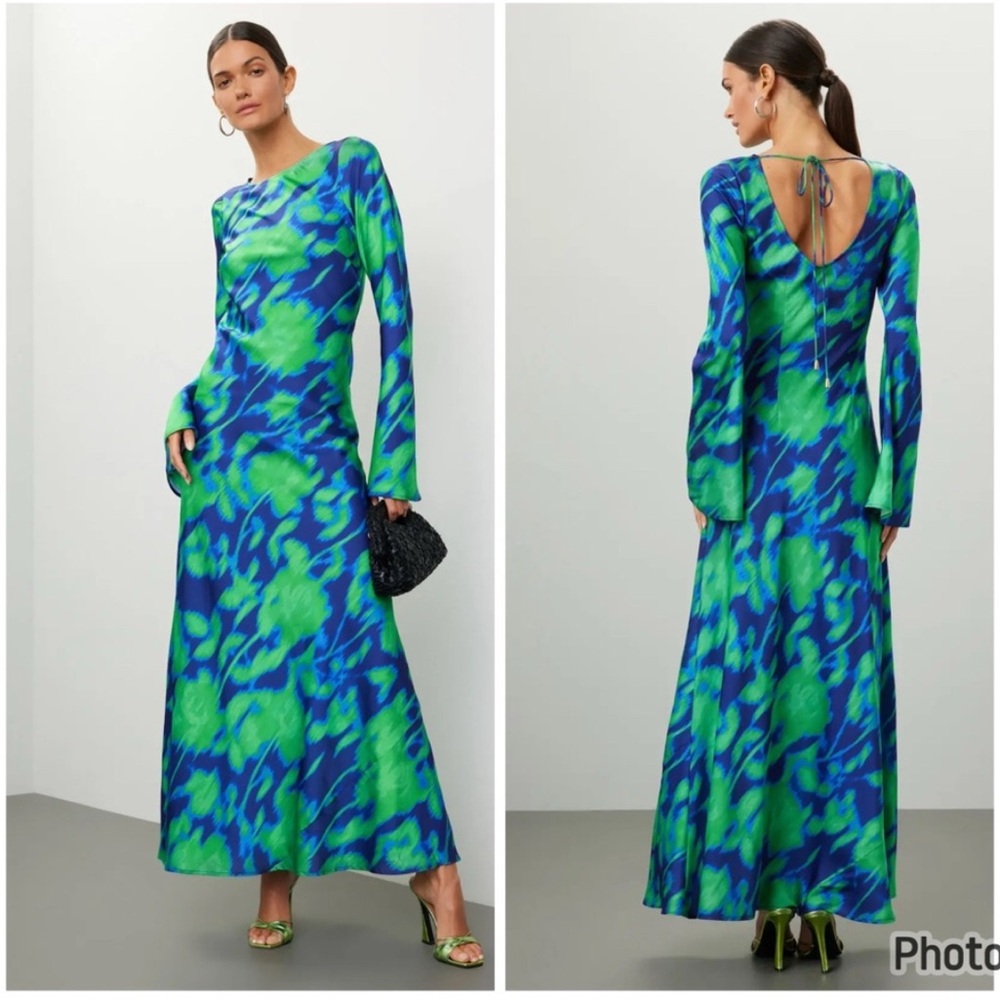 Free People The Wolf Gang Calypso Maxi Dress Green Blue Small Long Sleeve